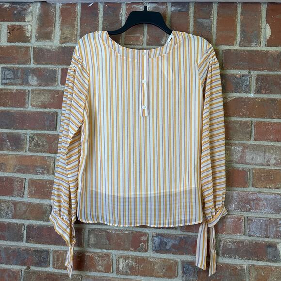 MNG NWT Suit Orange/Red/Blue Striped Tie Sleeved Sheer Lined Blouse Size 2 - Picture 4 of 11